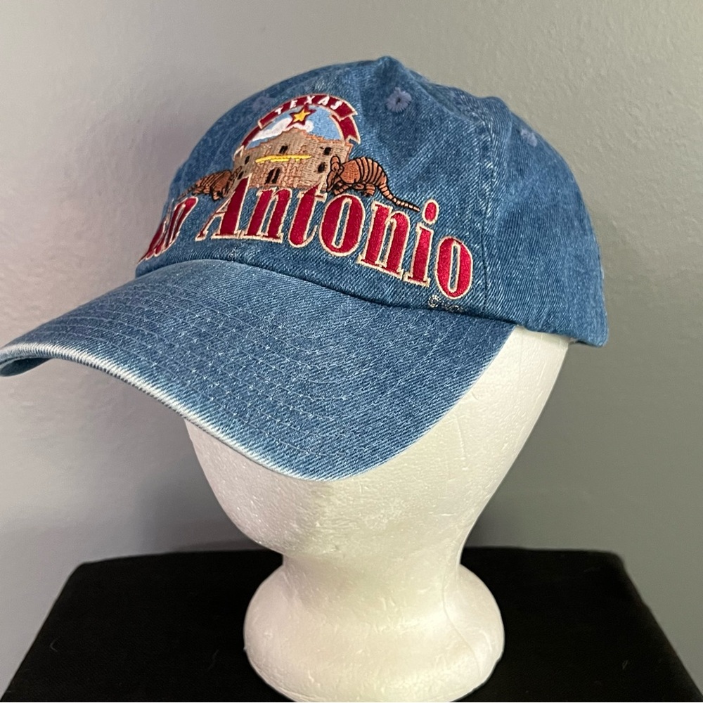 Vintage San Antonio Texas Denim Jean Adjustable Hat Alamo State Hat Cap - Picture 3 of 9